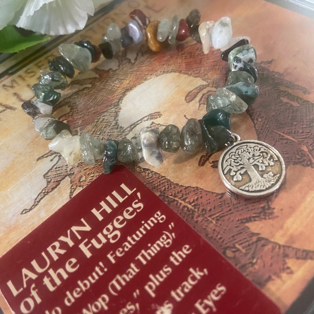 Green crystal like rock tree charm bracelet